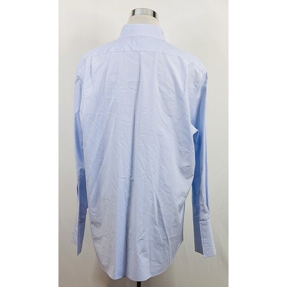 Charles Tyrwhitt 18 35 Slim Fit Dress Shirt Blue White Plaid French Cuff Cotton - Picture 5 of 5
